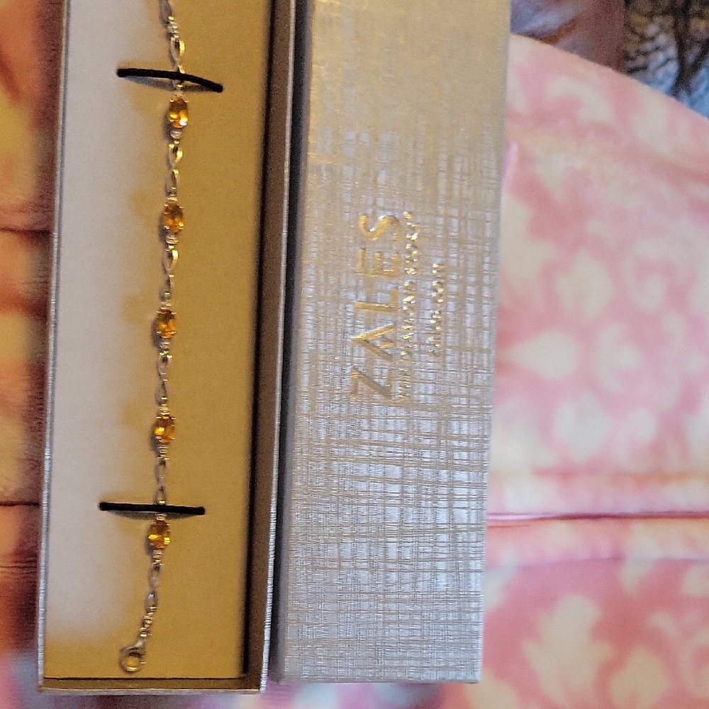 Zales Silver Bracelet with Yellow Citrine & Lab Created White Sappfire Stones